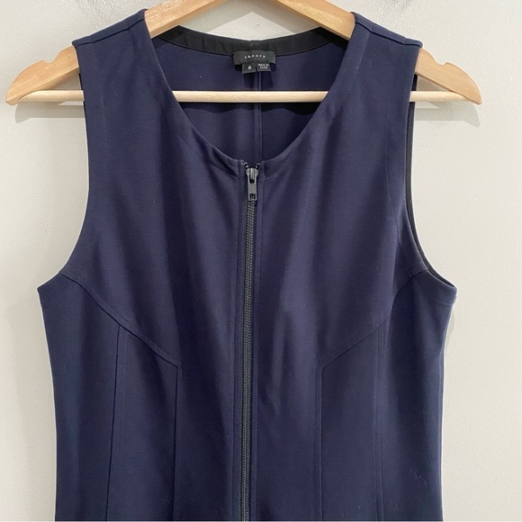 THEORY Bonbi Sleeveless Dress Zip Front Navy Blue Fit & Flare Flattering Size 6 - Picture 3 of 9